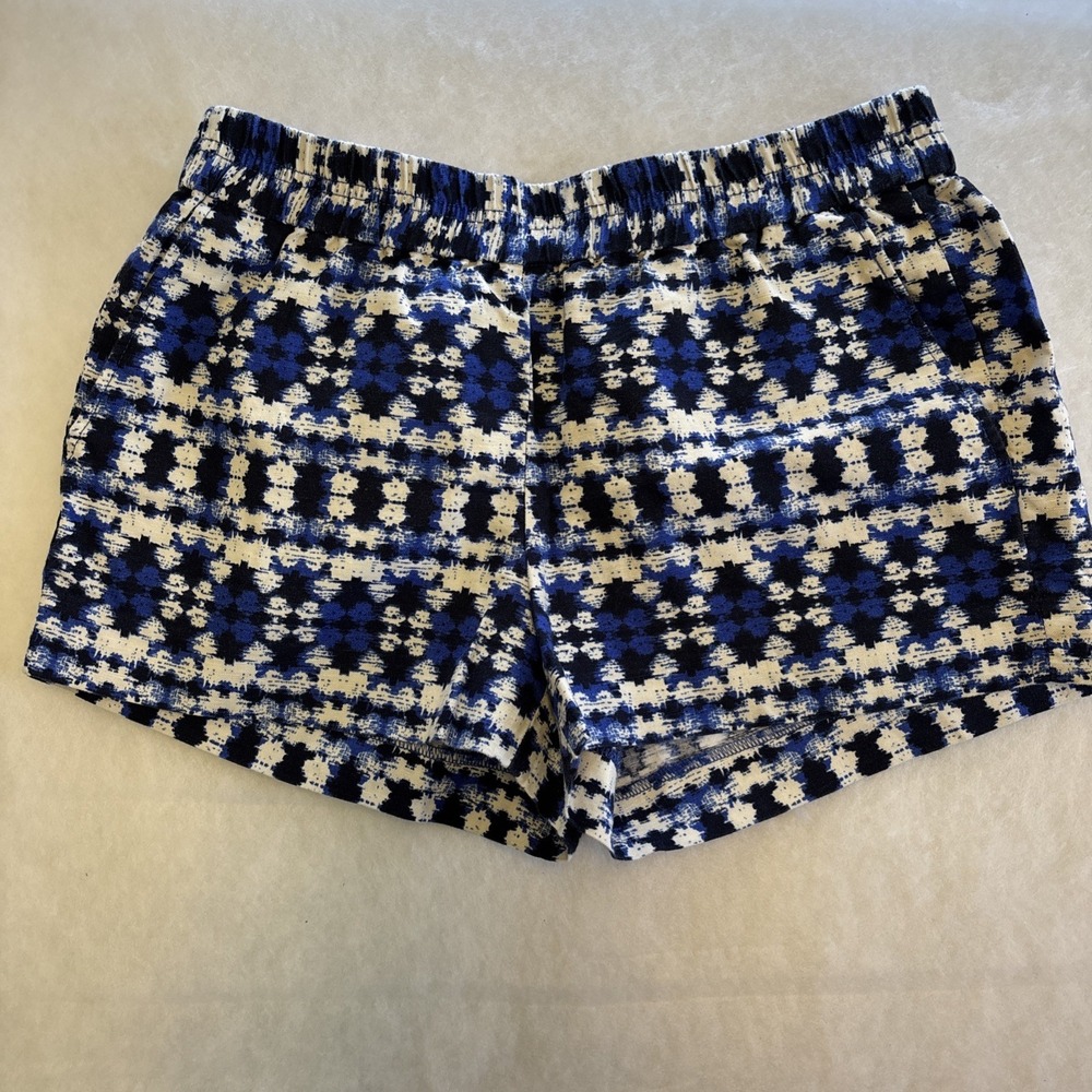 J. Crew Tie Dye Blue Linen Elastic High Waisted Shorts 6 Pockets